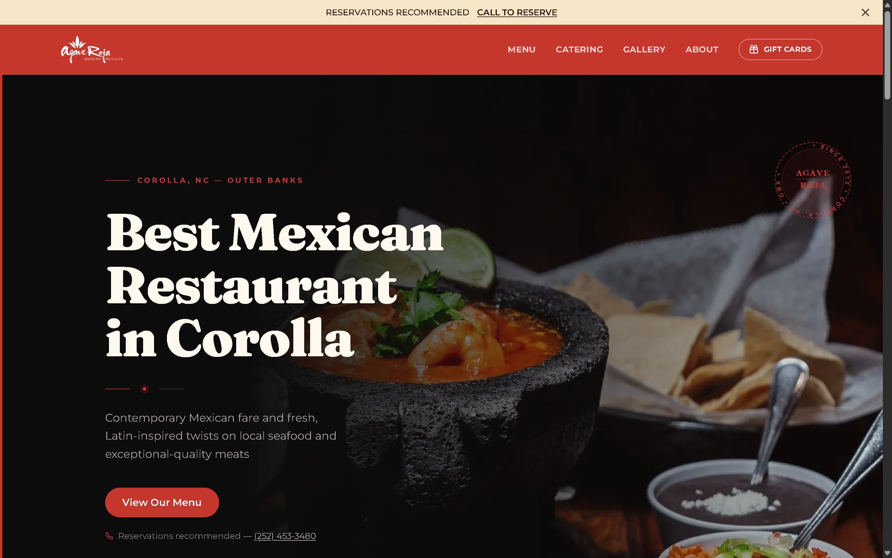 Agave Roja homepage — Mexican restaurant in Corolla, NC on the Outer Banks
